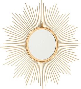 Dekoracyjne, złote lustro w kształcie słońca