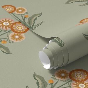 Tapety Stylizowane kwiaty na oliwkowym tle, ciepłe odcienie, Tapety Z kwiatami, a00494v2 : Uwalls.pl