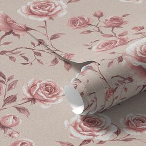 Tapety Pudrowe róże na beżowym tle — wzór vintage, Tapety Z kwiatami, a00497 : Uwalls.pl