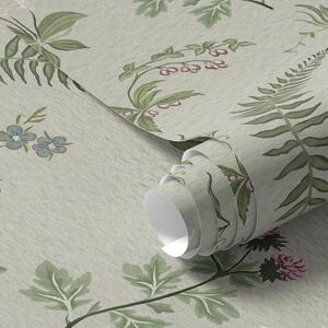 Tapety Rośliny botaniczne i paprocie w kolorze jasnoszarym i zielonym, Tapety Z kwiatami, a00498 : Uwalls.pl