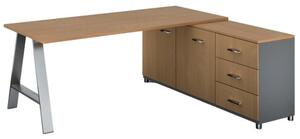 Biurowy stół roboczy PRIMO STUDIO z szafką po prawej, blat 1800 x 800 mm, szary / buk