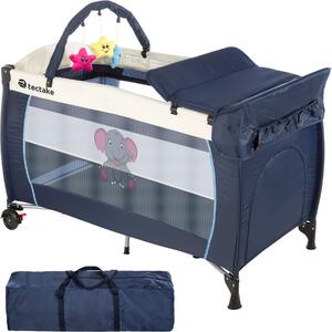 Tectake 402201 łóżeczko turystyczne słoń 132x75x104cm z matą do przewijania i torbą - niebieski