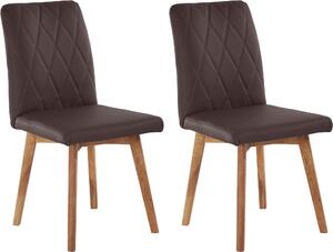 Skórzane brązowe krzesła na dębowych nogach - 2 sztuki