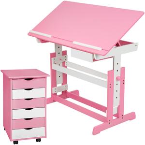 Tectake 401240 biurko dla dzieci z kontenerem na kółkach - różowy