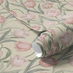 Tapety Delikatne różowe tulipany na jasnobeżowym tle, Tapety Z kwiatami, a00589 : Uwalls.pl
