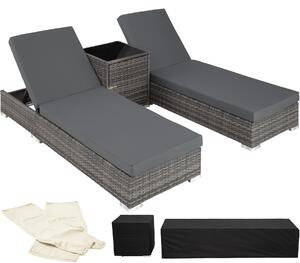 Tectake 403088 2 leżaki z technorattanu + stół + pokrowiec, - szary