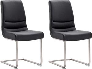 Czarne krzesła na płozach ze stali, prawdziwa skóra - 2 sztuki