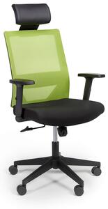 Krzesło biurowe z oparciem z siatki WOLF, regulowane podłokietniki, plastikowy krzyżak, zielone