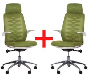 Krzesło biurowe z oparciem siatkowym SITTA WHITE 1+1 GRATIS, zielony