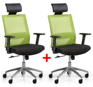 Krzesło biurowe z oparciem z siatki WOLF II, regulowane podłokietniki, aluminiowy krzyżak, 1+1 GRATIS, zielone