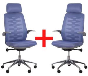 Krzesło biurowe z siatkowym oparciem SITTA GREY, 1+1 GRATIS, niebieskie