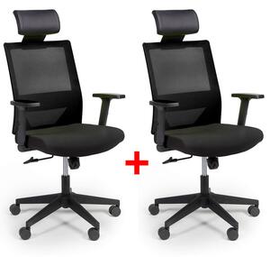 Krzesło biurowe z oparciem z siatki WOLF, regulowane podłokietniki, plastikowy krzyżak, 1+1 GRATIS, czarne