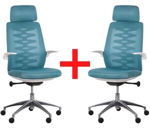 Krzesło biurowe z oparciem siatkowym SITTA WHITE 1+1 GRATIS, niebieskie