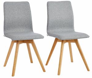 Szare krzesła, dębowe nogi krzyżak - 2 sztuki