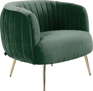 Luksusowy zielony fotel na złotych nogach, glamour