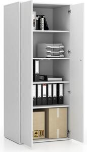 Szafa biurowa z drzwiami LAYERS, 4 półki, 800 x 600 x 1905 mm, biała/szara