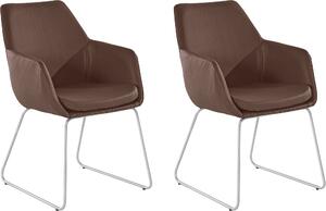Skórzane krzesła w kolorze espresso, metalowa rama - 2 sztuki