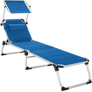 Tectake 403647 leżak plażowy lorella z 6-krotną regulacją oparcia - niebieski