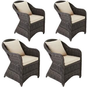 Tectake 403683 4 fotel ogrodowy z polirattanu i aluminium + poduszki - szary