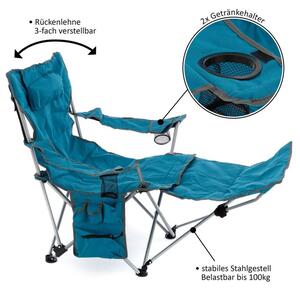 Krzesło kempingowe ze zdejmowanym podnóżkiem, niebieskie