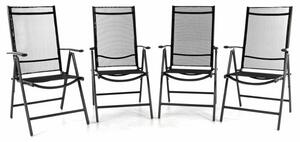 Zestaw czterech regulowanych krzeseł ogrodowych - czarne