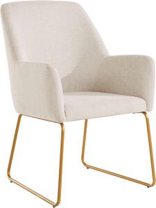 Kremowy fotel na złotych nogach, retro, tkanina strukturalna