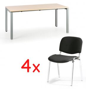 Stół konferencyjny AIR 1600 x 800, brzoza + 4 krzesła VIVA czarny