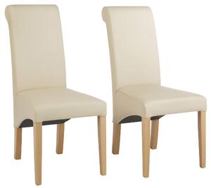 Beżowe krzesła tapicerowane prawdziwą skórą - 6 sztuk