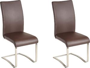 Stylowe brązowe krzesła z metalową podstawą - 2 sztuki