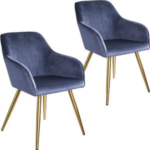 Tectake 403994 2x krzesło marilyn, aksamit złoty - niebieski/złoty