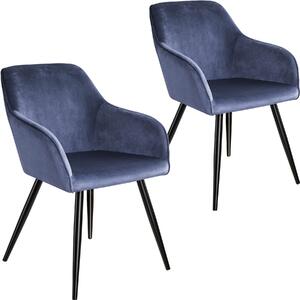 Tectake 404022 2x krzesło marilyn, aksamit czarny - niebiesko-czarne