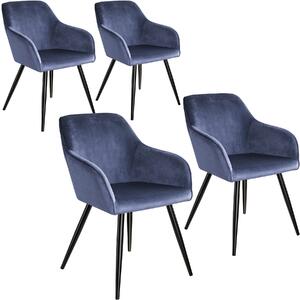 Tectake 404023 4x krzesło marilyn, aksamit czarny - niebiesko-czarne