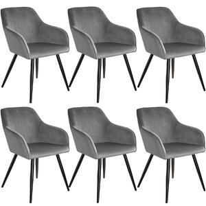 Tectake 404036 6x krzesło marilyn, aksamit czarny - szaro-czarne