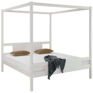 Sosnowe łóżko 140x200 cm z baldachimem, białe