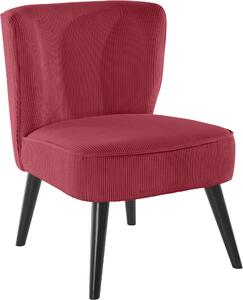 Sztruksowy fotel w burgundowym kolorze, styl retro