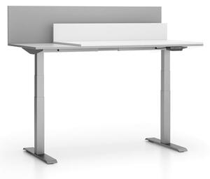 Stół biurowy SINGLE LAYERS, przesuwny blat, z przegrodami, regulowane nogi, biały / szary