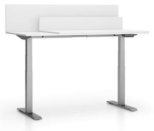 Stół biurowy SINGLE LAYERS, przesuwny blat, z przegrodami, regulowane nogi, biały / szary