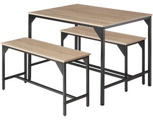 Tectake 404341 stół i dwie ławki loft bolton 2+1 - drewno industrialne jasne, dąb sonoma