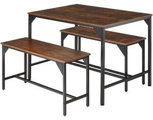 Tectake 404340 stół i dwie ławki loft bolton 2+1 - industrialny ciemny