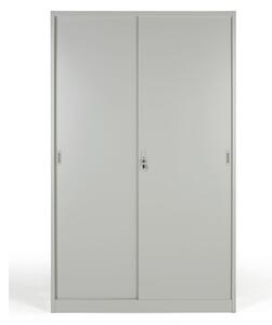 Metalowa szafa z przesuwnymi drzwiami, demontowana, 4 półki, 1200 x 1990 x 450 mm, jasnoszary