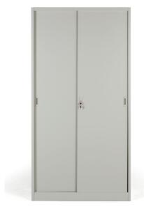 Metalowa szafa z przesuwnymi drzwiami, demontowana, 4 półki, 1000 x 1990 x 450 mm, jasnoszary