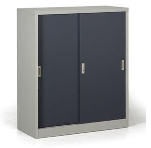 Metalowa szafa z przesuwnymi drzwiami, demontowana, 2 półki, 1000 x 1200 x 450 mm, ciemnoszary