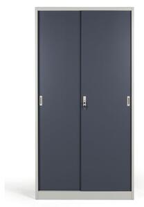 Metalowa szafa z przesuwnymi drzwiami, demontowana, 4 półki, 1000 x 1990 x 450 mm, ciemnoszary