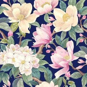 Tapety Magnolie i pąki na ciemnoniebieskim tle, Tapety Z kwiatami, a00644v1 : Uwalls.pl