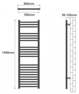 AQUAMARIN Grzejnik łazienkowy pionowy, 1400 x 600 mm