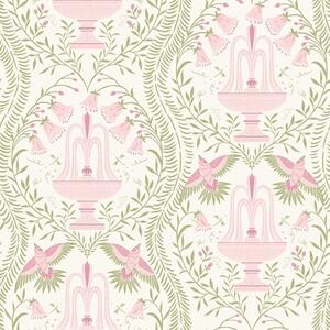 Tapety Fontanny, kolibry i zielone zwoje na jasnym tle, Tapety Z kwiatami, a00723 : Uwalls.pl