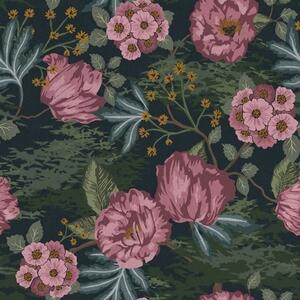 Tapety Ciemna flora z różowymi kwiatami i liśćmi, głębokie tło, Tapety Z kwiatami, a00724 : Uwalls.pl