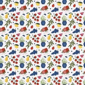 Tapety Jasny wzór owocowo-botaniczny na białym tle, Tapety Jedzenie i Napoje, a00637v1 : Uwalls.pl