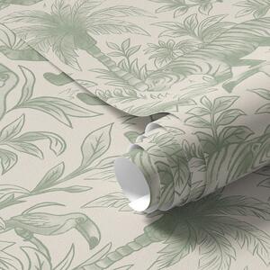 Tapety Tygrysy i tropikalne ptaki wśród palm na jasnym tle, Tapety las, a00711 : Uwalls.pl
