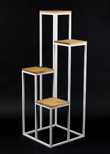 Kwietnik Metalowy Stojak na cztery kwiaty Drewno TAVOLO 112cm biały LOFT KWL-240/01/B